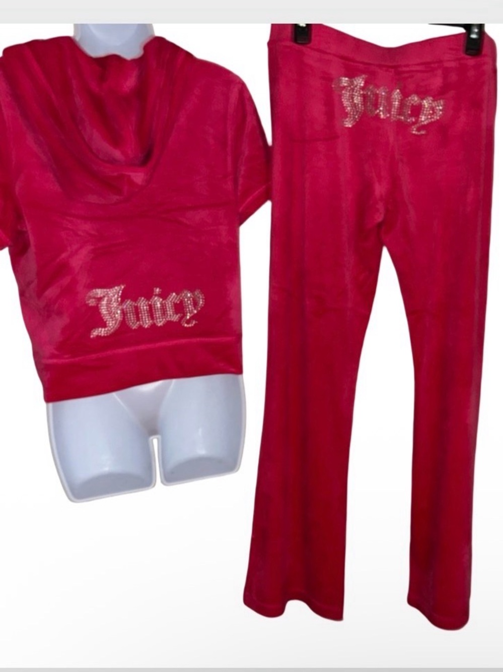JUICY COUTURE VIXEN PINK OG BLING RHINESTONE VELOUR SHORT SLEEVE TRACKSUIT NWT